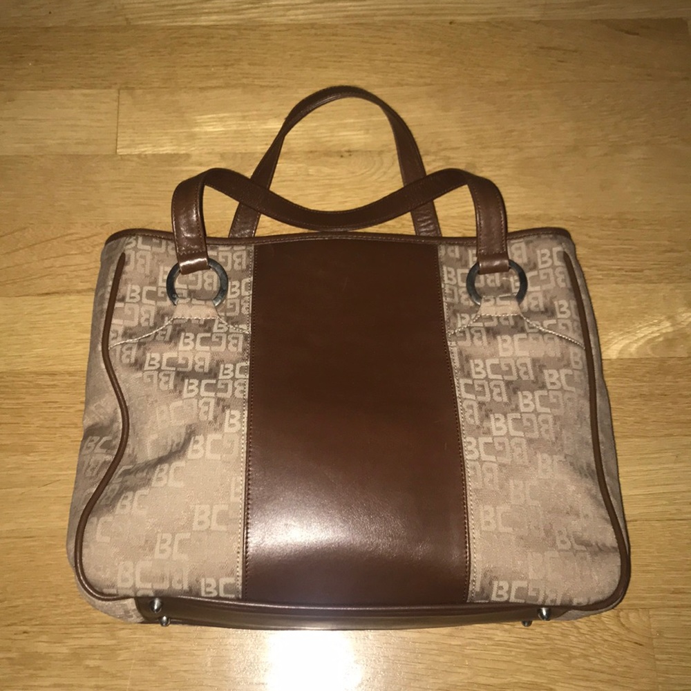 Excellent condition BCBG brown canvas/leather tote